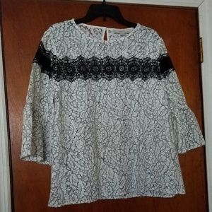 LOFT Black and White Lace Top